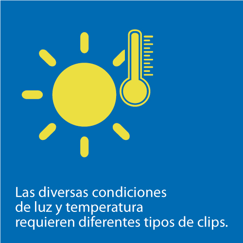 Las diversas condiciones de luz y temperatura requieren diferentes tipos de clips.