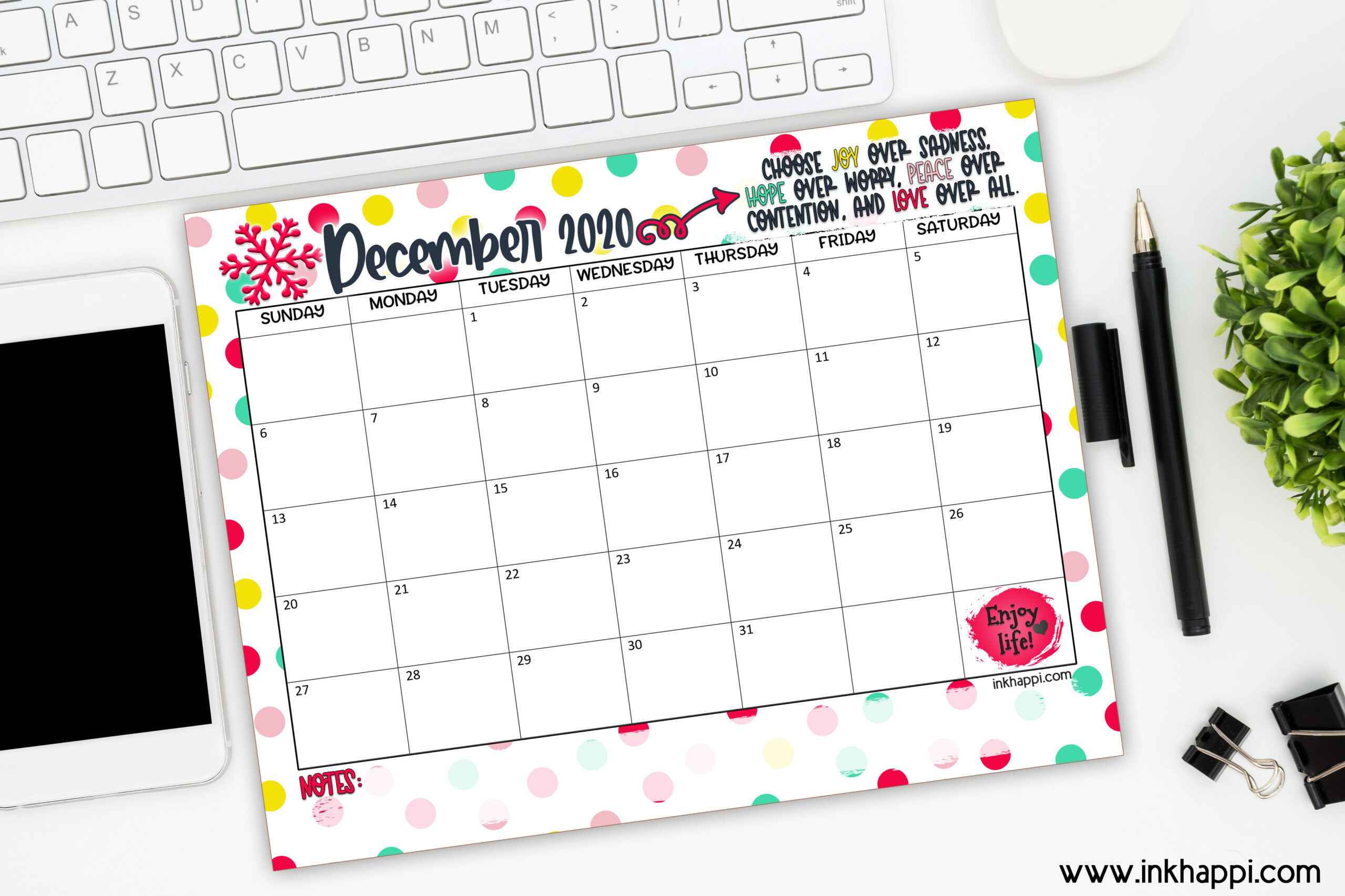 december 2020 calendar and motivational thought inkhappi