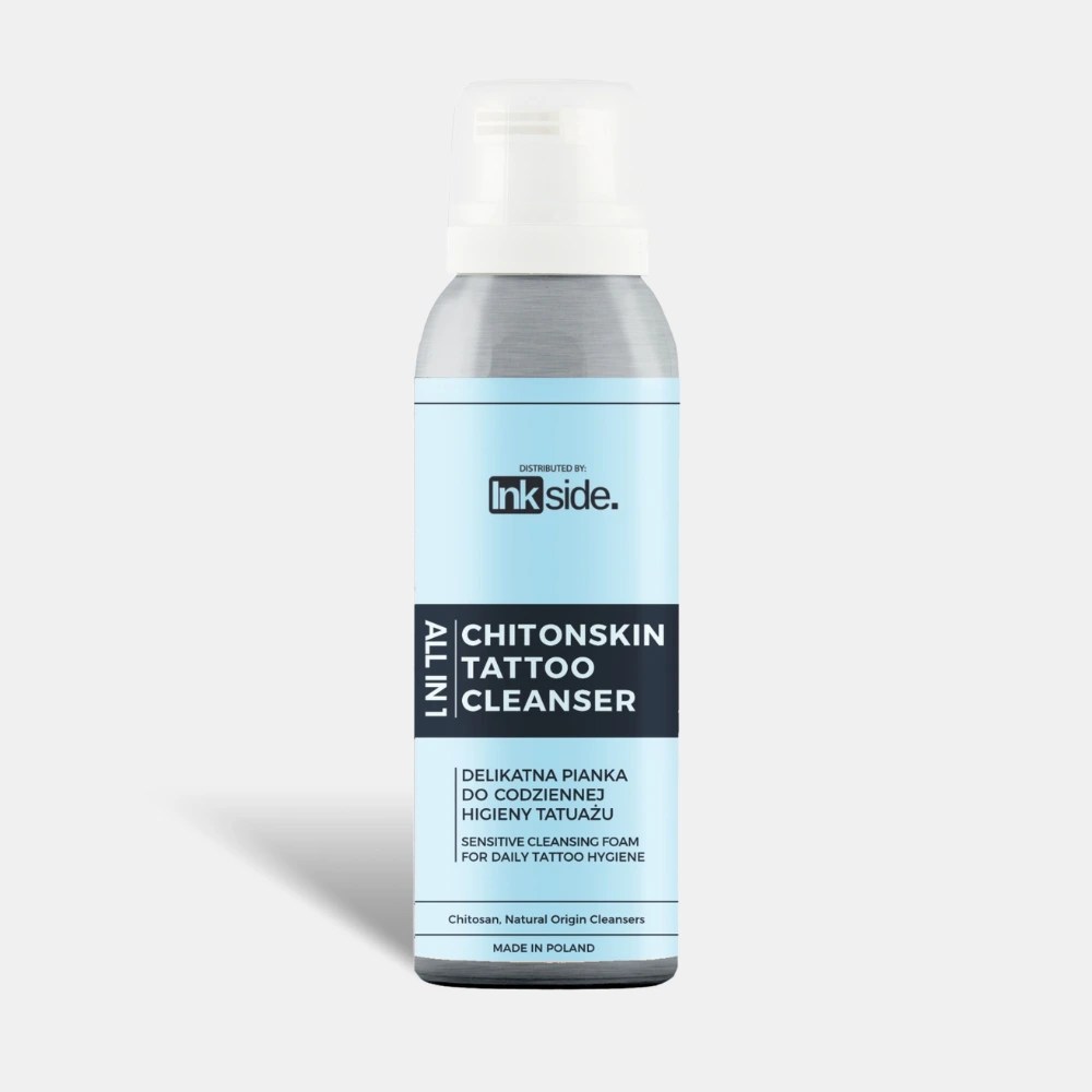 Puszka Inkside Chitonskin tattoo cleanser do mycia świeżego tatuażu 100ml na szarym tle