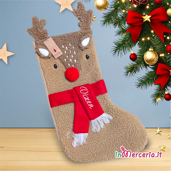 Calza di Natale rossa personalizzata con nome, calze natalizie