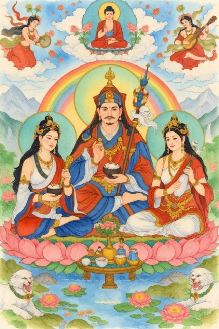 Guru Rinpoche with Dakinis