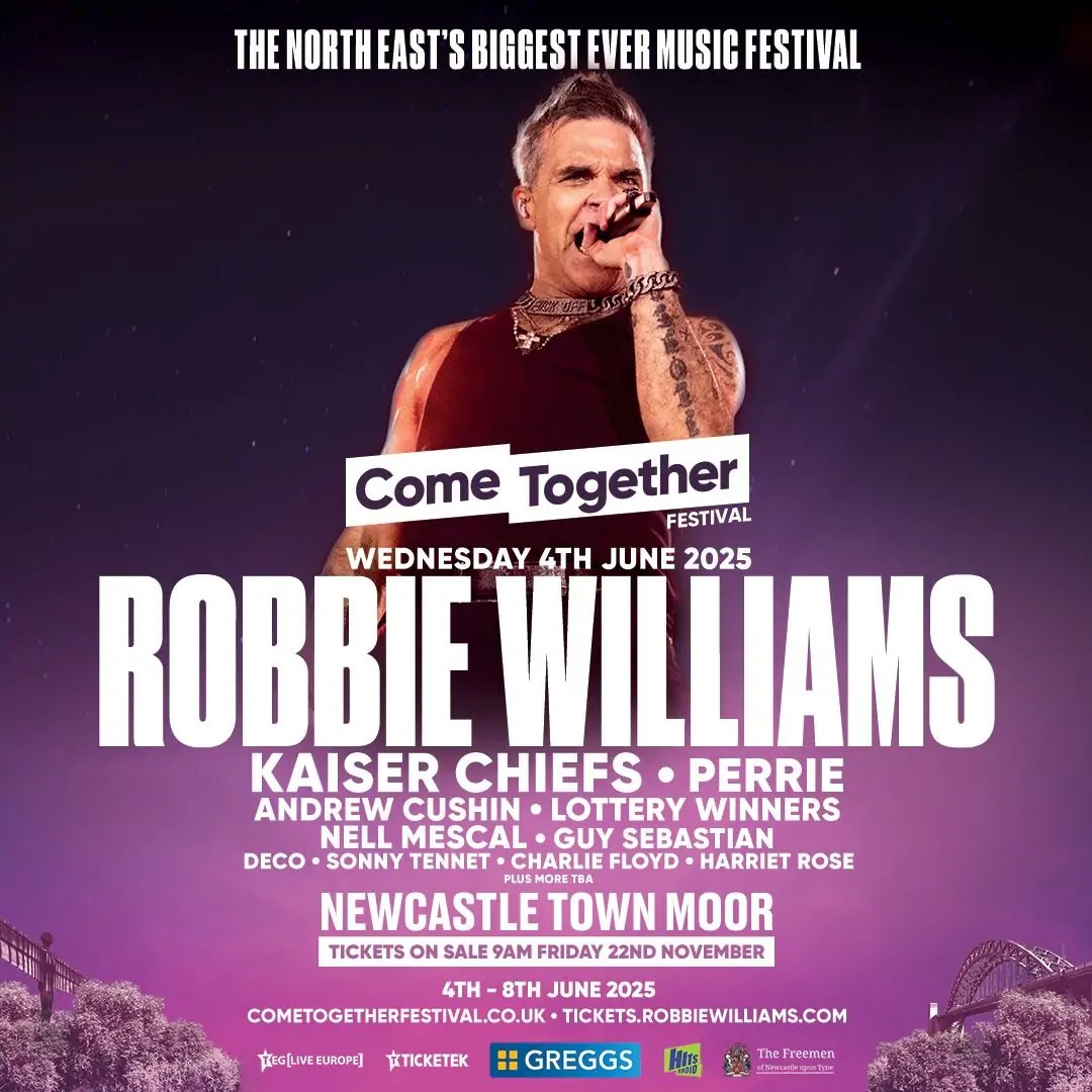 Robbie Williams confirmed as first headliner for inaugural Come Together Festival on Newcastle’s Town Moor next June