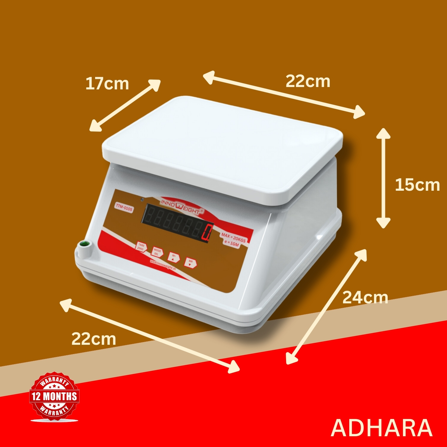 Innoweight® Adhara Digital Weighing Scale. Table Top Model With Rugged Abs Body. 10kg, 20kg Capacity