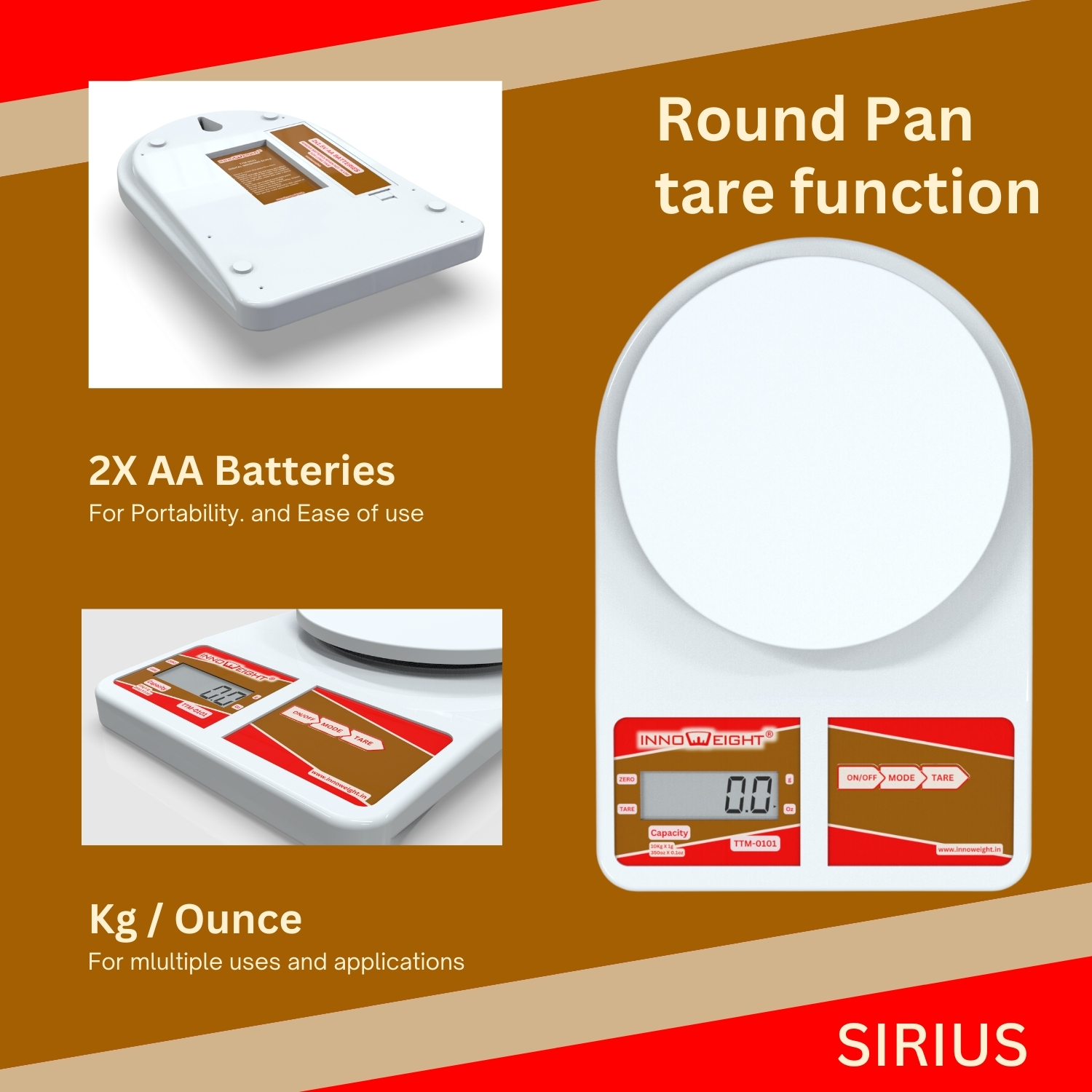 Innoweight Sirius Portable Weighing Scale. Table Top Model. Thin form factor. 10KG Capacity.