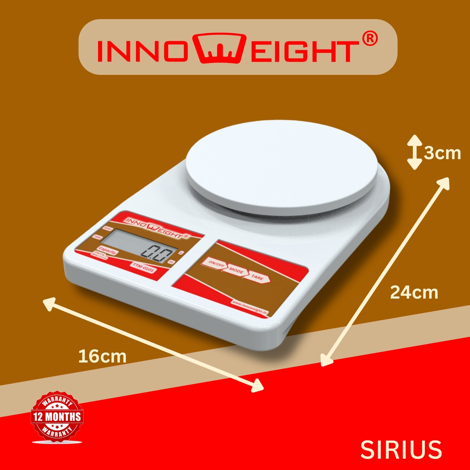 Innoweight Sirius Portable Weighing Scale. Table Top Model. Thin form factor. 10KG Capacity.