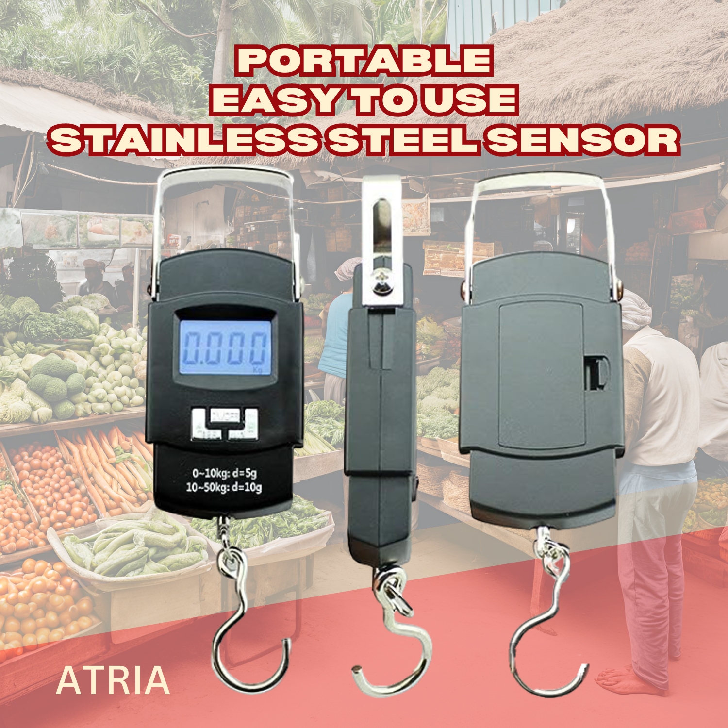 Innoweight Atria Digital Hanging Stainless Luggage Scale with Steel Hook, Portable with LCD Display, 50Kg, Black