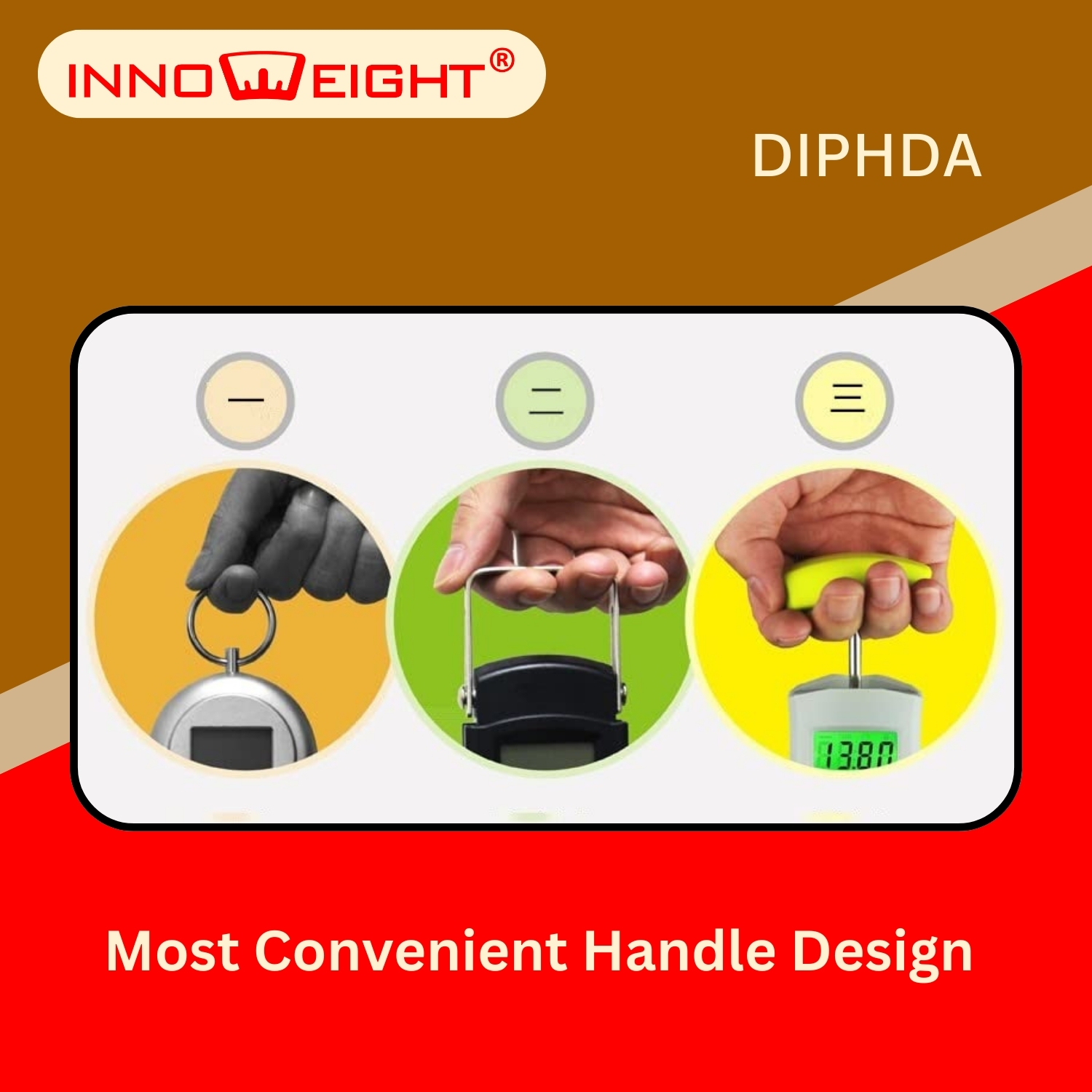 Innoweight Diphda Electronic Travel Luggage scale. Compact size, Retractable easy grip Handle, Stainless steel hook and sensor