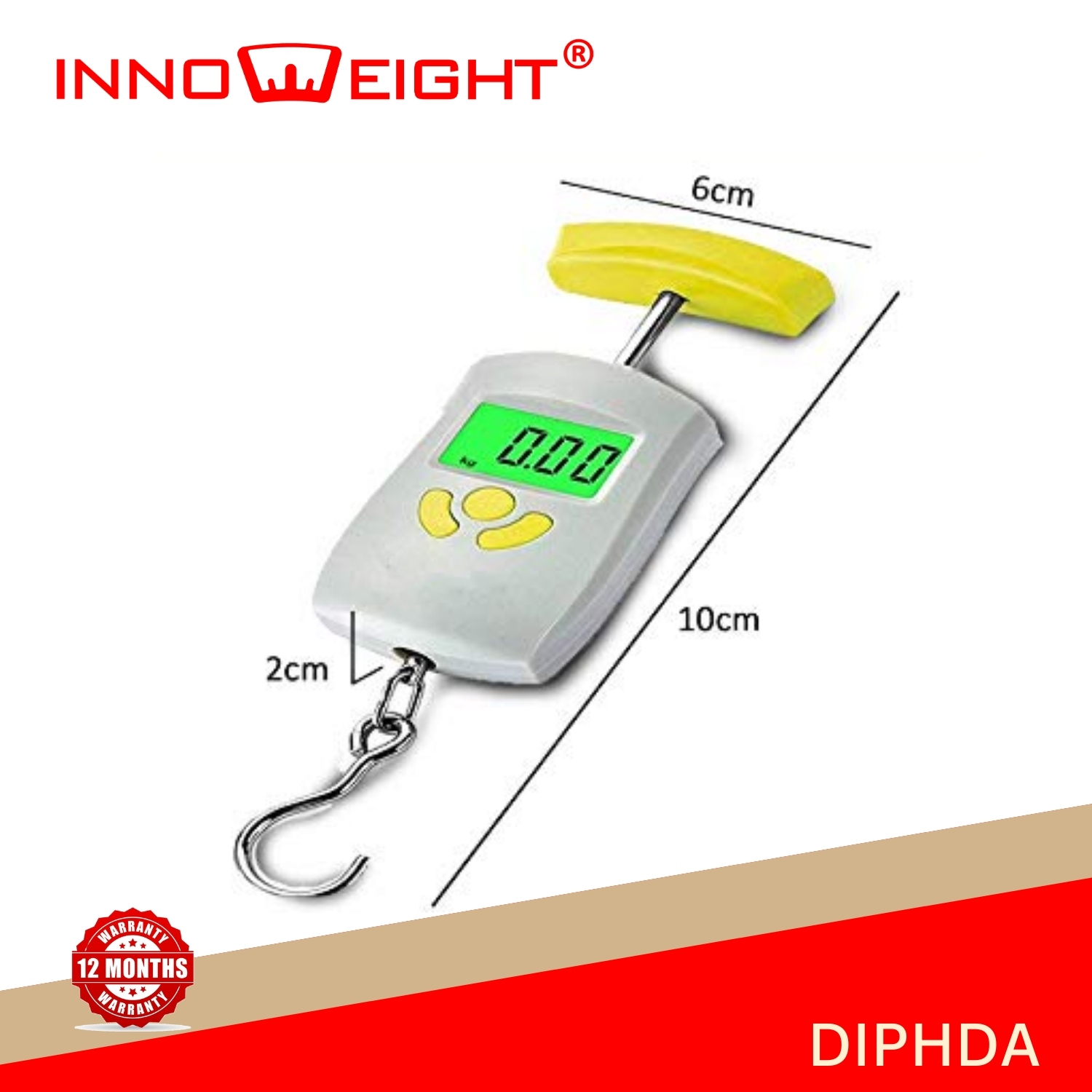 Innoweight Diphda Electronic Travel Luggage scale. Compact size, Retractable easy grip Handle, Stainless steel hook and sensor