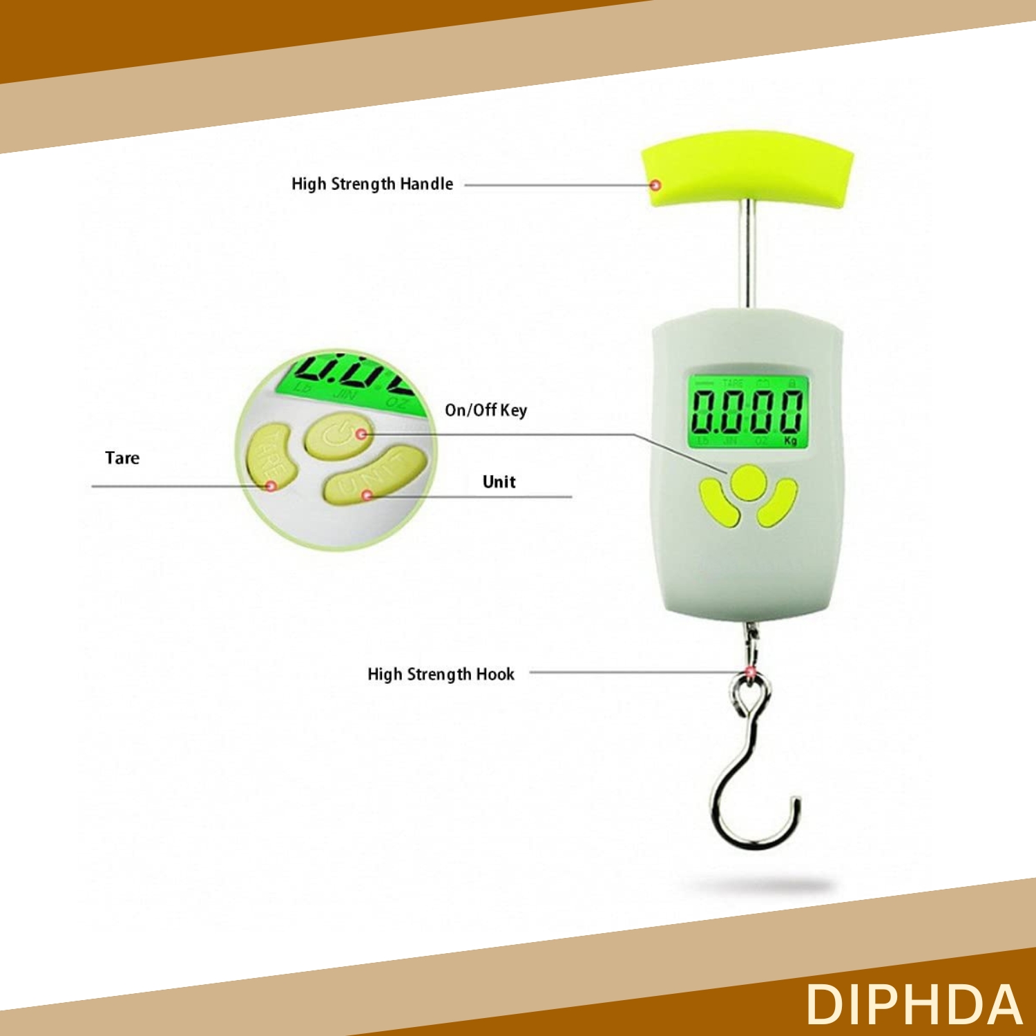 Innoweight Diphda Electronic Travel Luggage scale. Compact size, Retractable easy grip Handle, Stainless steel hook and sensor