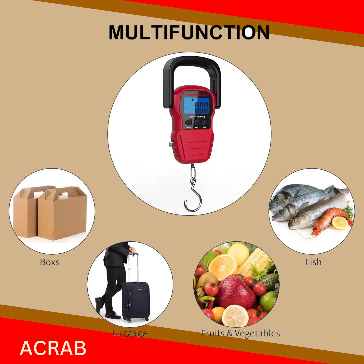 Innoweight Acrab Digital Hanging Scale. 50kg, For Luggage, Grocery and home use, with Measuring tape