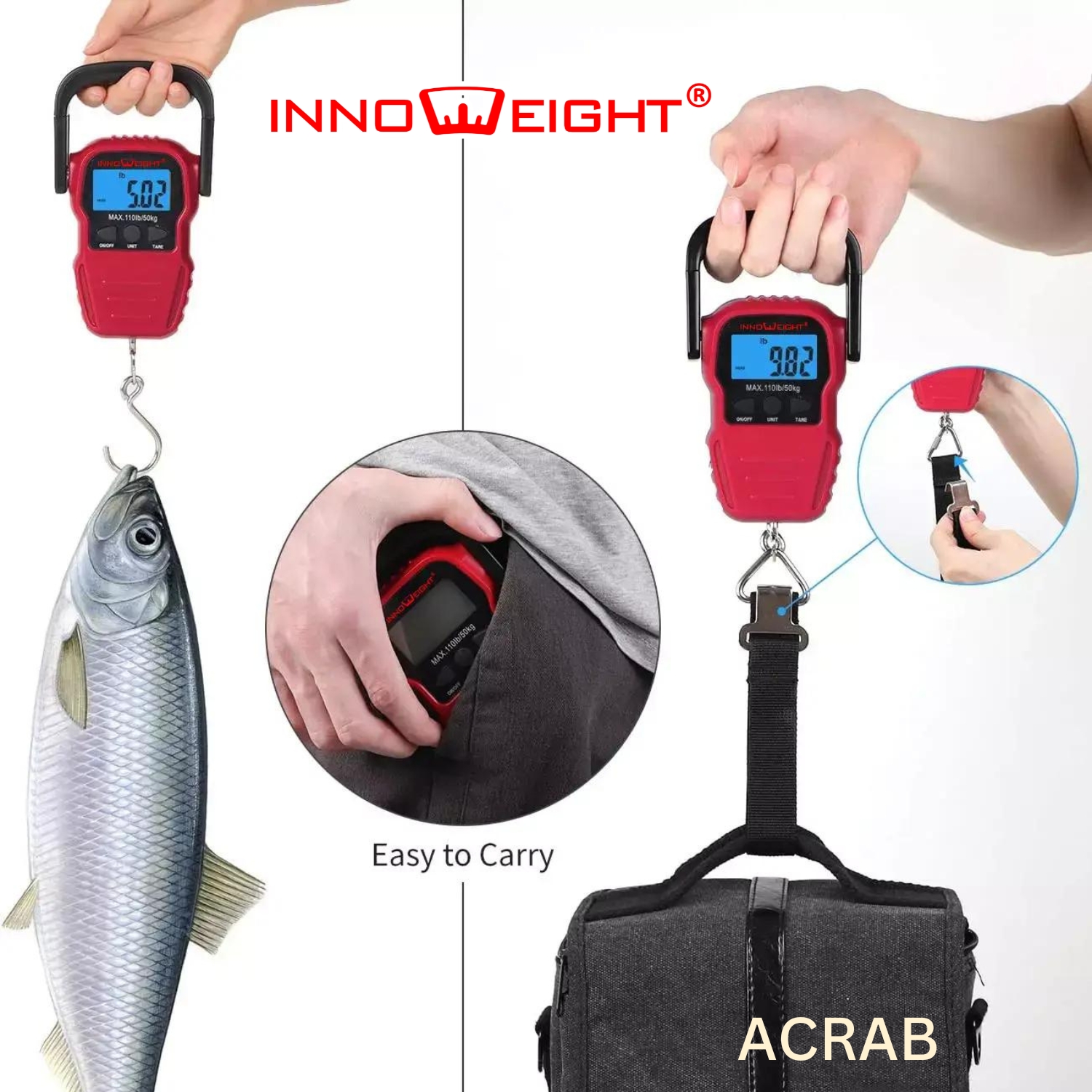 Innoweight Acrab Digital Hanging Scale. 50kg, For Luggage, Grocery and home use, with Measuring tape