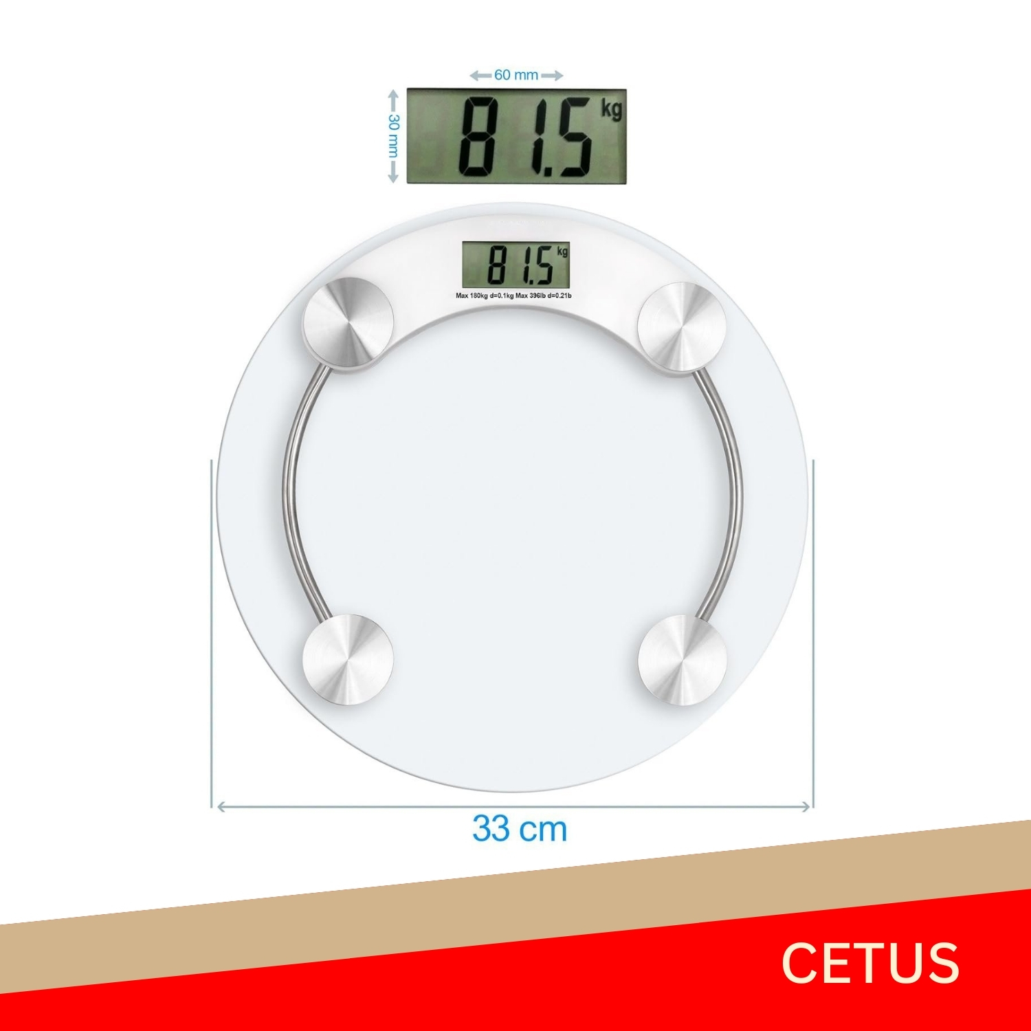 Innoweight Cetus Electronic Body Weighing Scale, Personal Bathroom Scale, 150kg Capacity, Round slim glass body