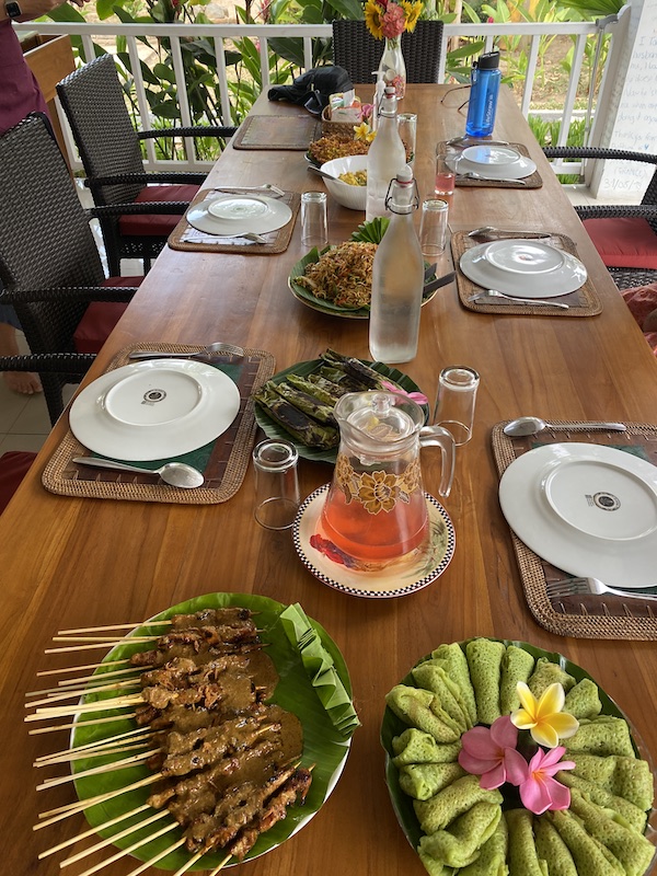 Food set out on the table at the cooking class