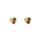 Bernstein multicolor Ohrstecker Herz, Bernstein Ohrschmuck, Bernsteinohrringe,