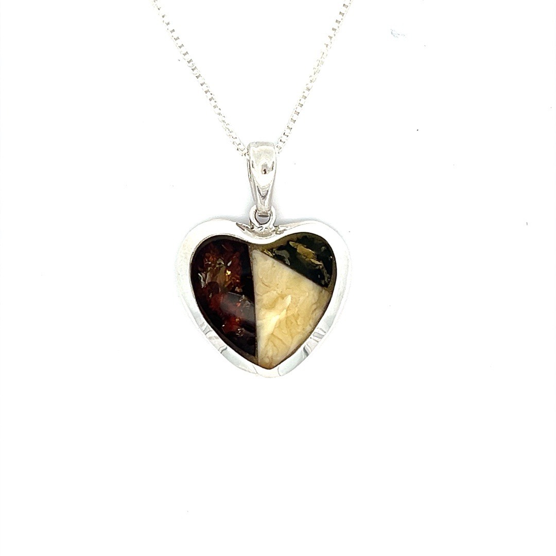 Unikat Bernsteinherz, Bernstein Herz, Amber Heart, Herzkette, Bernstein Sterling Silber, 33mm - Slide 6399