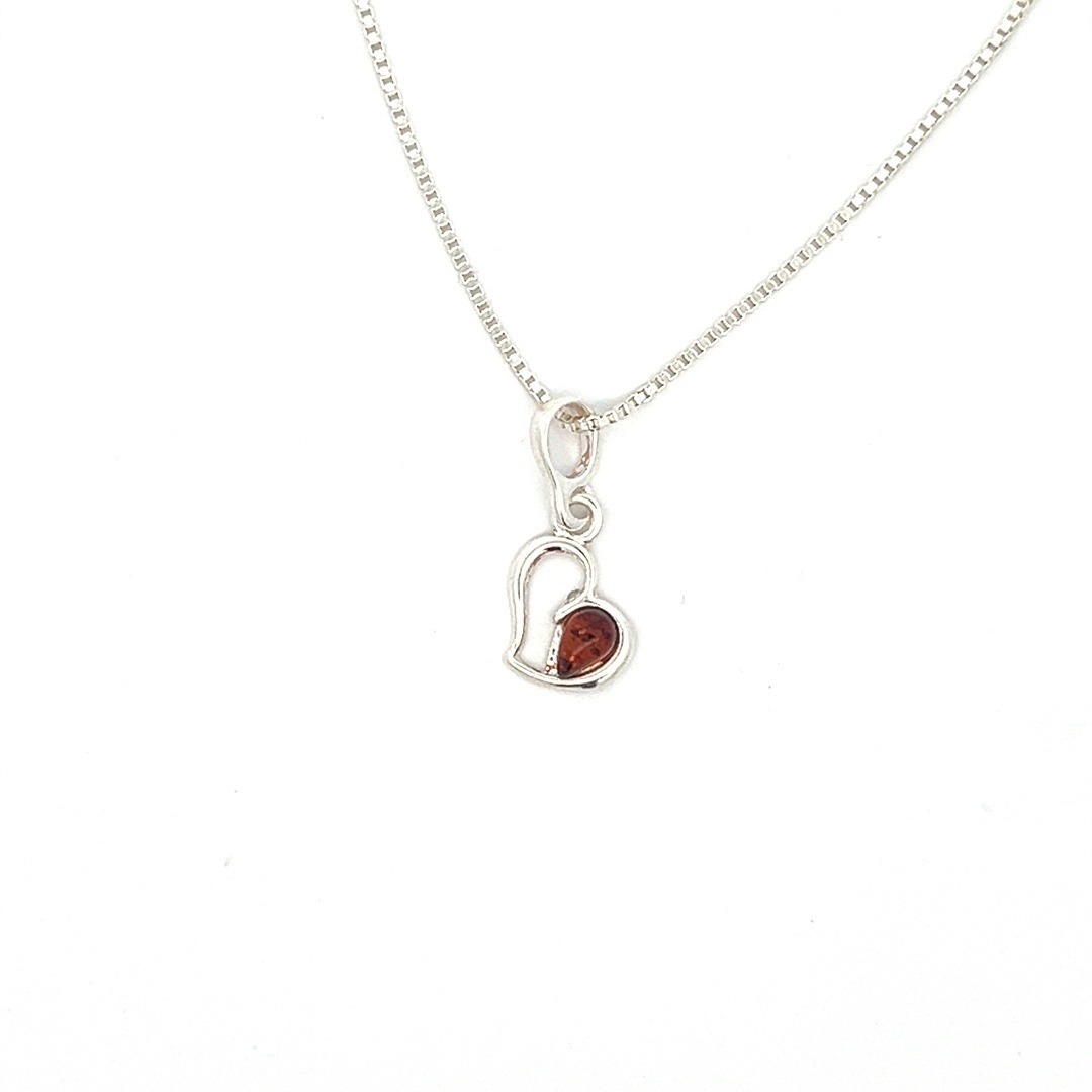 Kleine Herzkette, Bernstein Herz, Amber Heart, Bernsteinherz, Sterling Silber, 20mm - Slide 6501