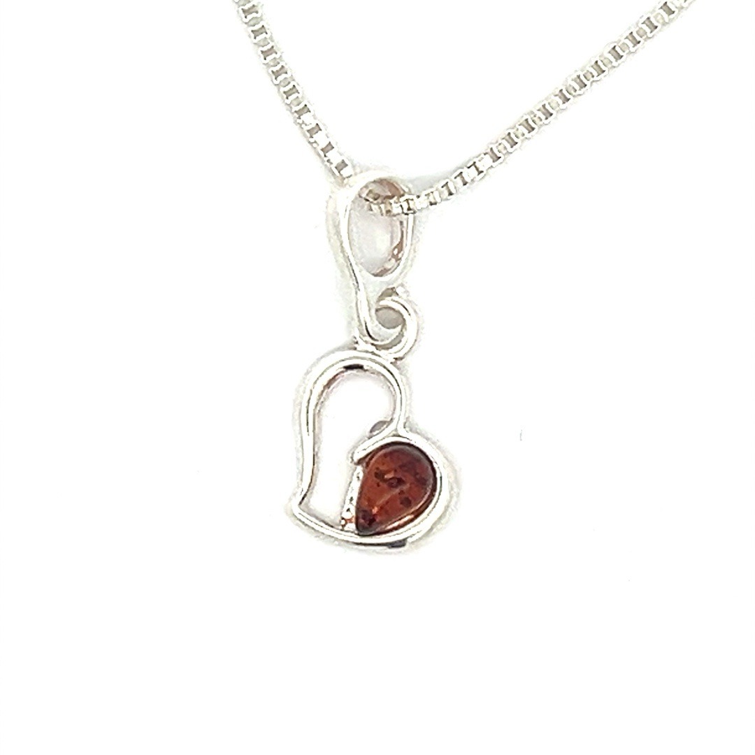 Kleine Herzkette, Bernstein Herz, Amber Heart, Bernsteinherz, Sterling Silber, 20mm - Slide 6502