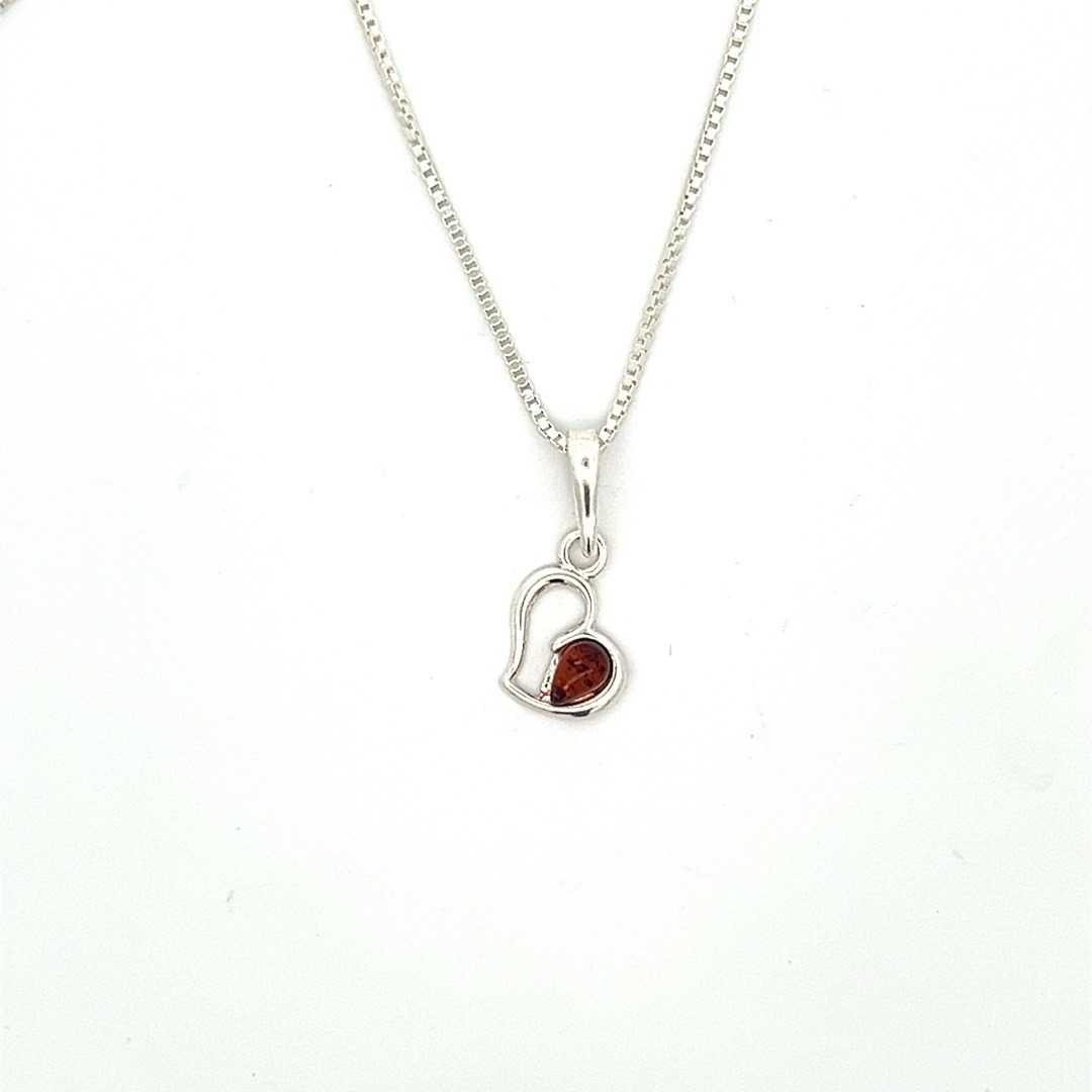 Kleine Herzkette, Bernstein Herz, Amber Heart, Bernsteinherz, Sterling Silber, 20mm - Slide 6504