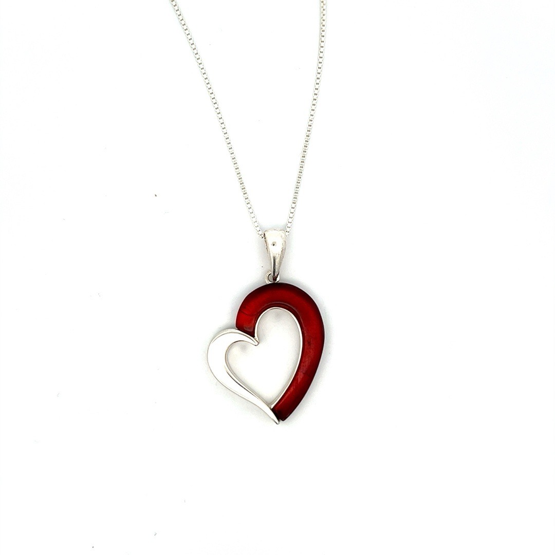 Herzkette, Bernstein Herz, Amber Heart, Bernsteinherz, Sterling Silber, 45mm - Slide 6446