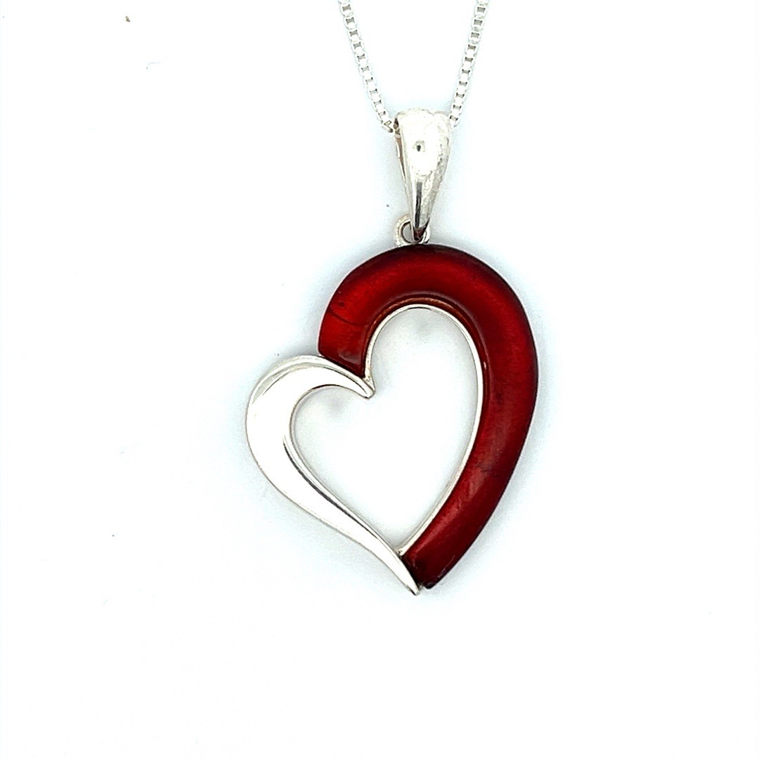 Herzkette, Bernstein Herz, Amber Heart, Bernsteinherz, Sterling Silber, 45mm - Slide 6448