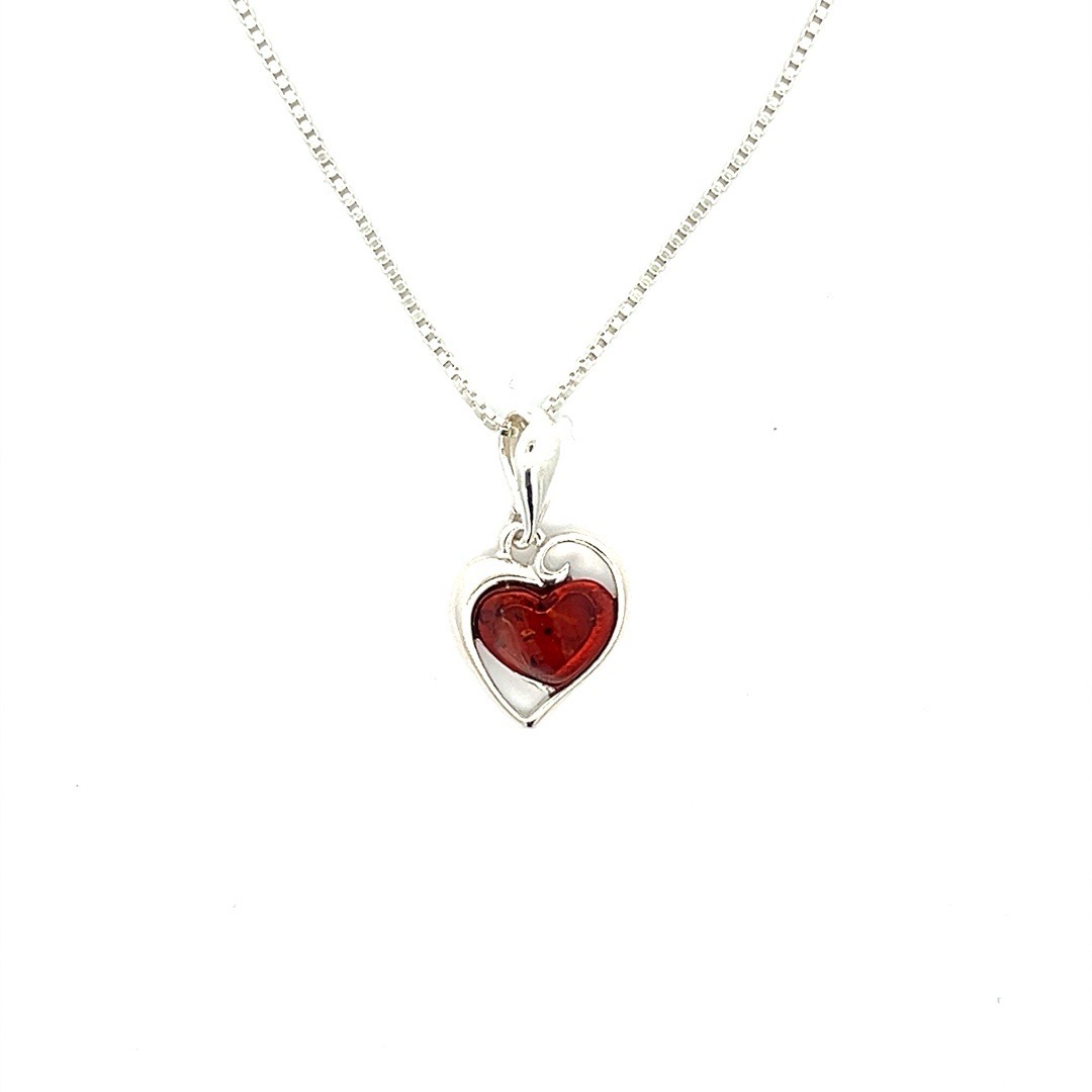 Herzkette, Bernstein Herz, Amber Heart, Bernsteinherz, Sterling Silber, 22mm - Slide 6490