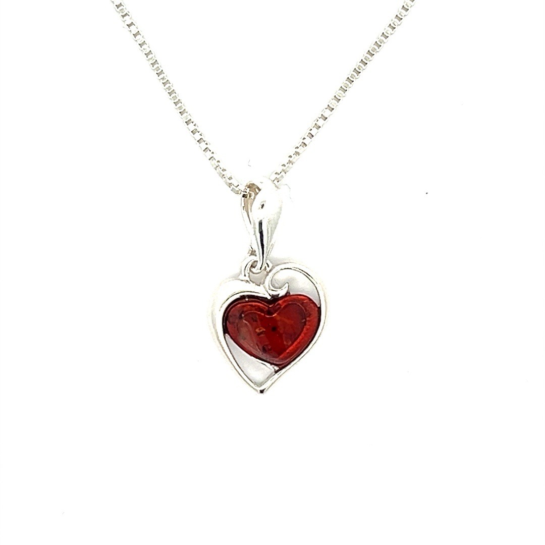 Herzkette, Bernstein Herz, Amber Heart, Bernsteinherz, Sterling Silber, 22mm - Slide 6491