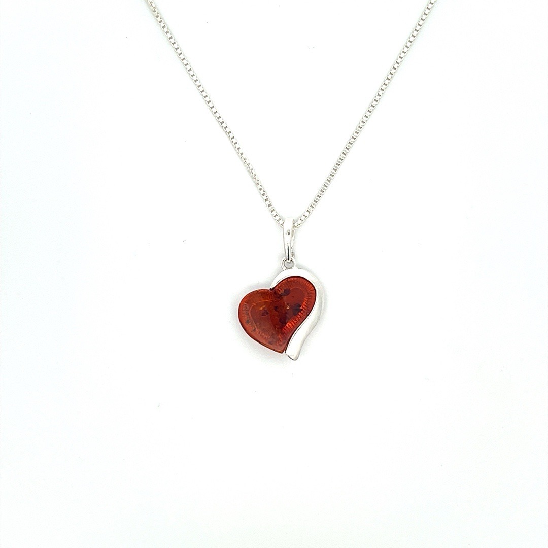 Herzkette, Bernstein Herz, Amber Heart, Bernsteinherz, Sterling Silber, 27mm - Slide 6456