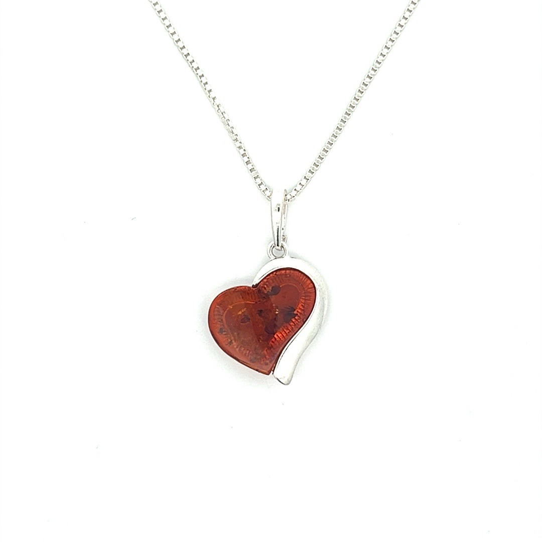 Herzkette, Bernstein Herz, Amber Heart, Bernsteinherz, Sterling Silber, 27mm - Slide 6455