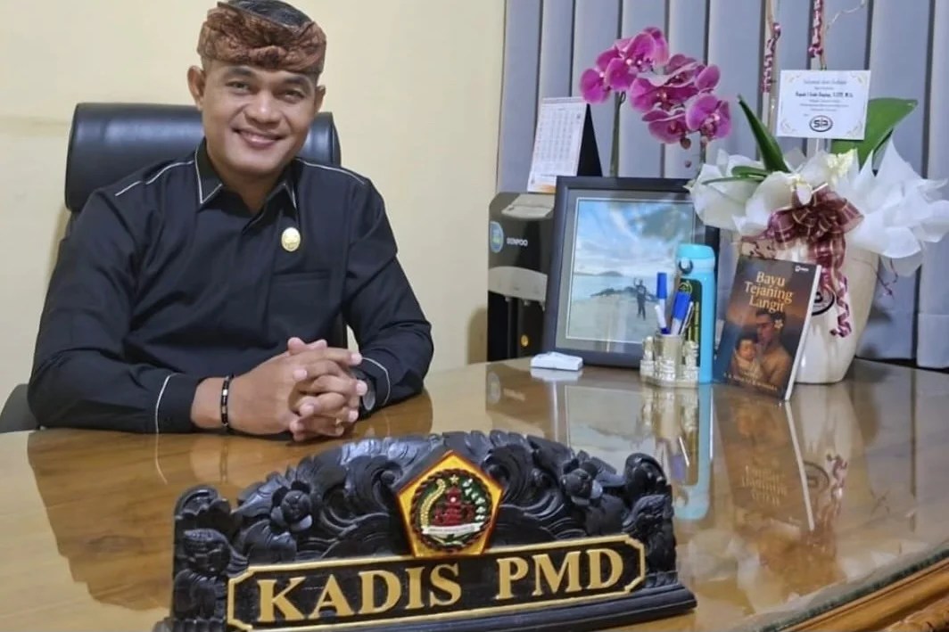 Kepala Dinas PMD Gianyar I Gede Daging saat memberikan keterangan terkait tahapan Pilkel serentak 26 desa.