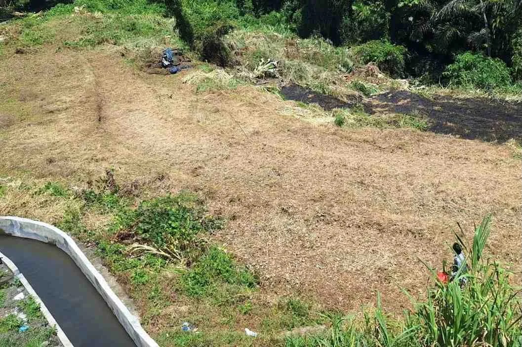 Kelian Subak Jro Kuta Wayan Suastika saat meninjau lokasi pengkavlingan lahan produktif di Desa Adat Sangkanbuana Klungkung.