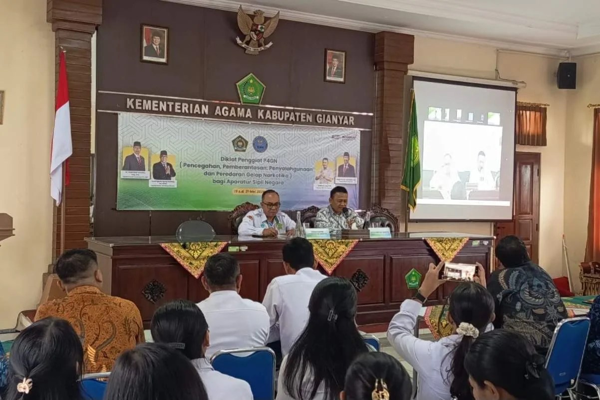 Suasana pelaksanaan Diklat P4GN secara hybrid yang digelar BNNK Gianyar bersama Kemenag Gianyar untuk cetak penggiat anti narkoba.