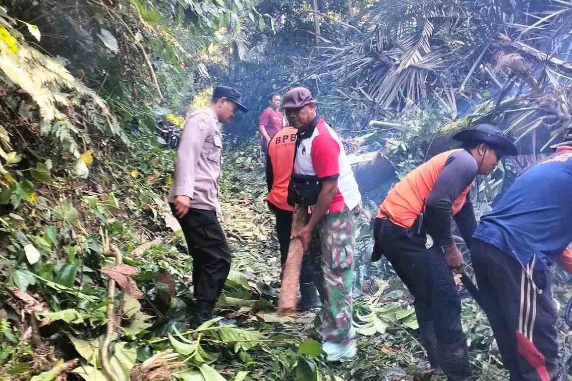 Bhabinkamtibmas Desa Tegak Bersama BPBD Evakuasi Pohon Tumbang, Akses Jalan Kembali Normal