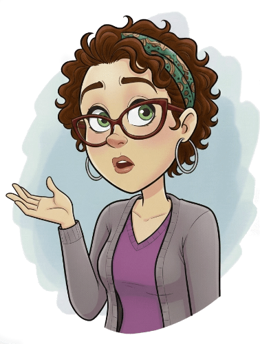 Cartoon illustration of a woman with an open-mouthed, confused expression and one hand raised in a shrug.