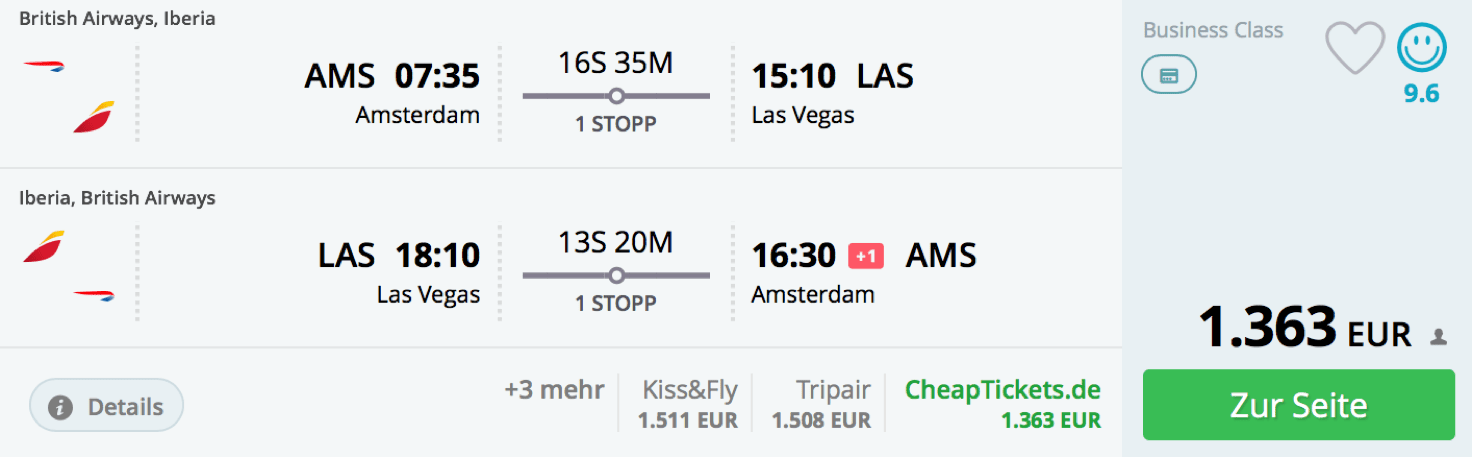 Günstig in der business class nach las vegas fliegen