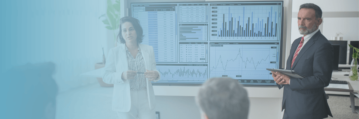 Business team presenting financial data charts
