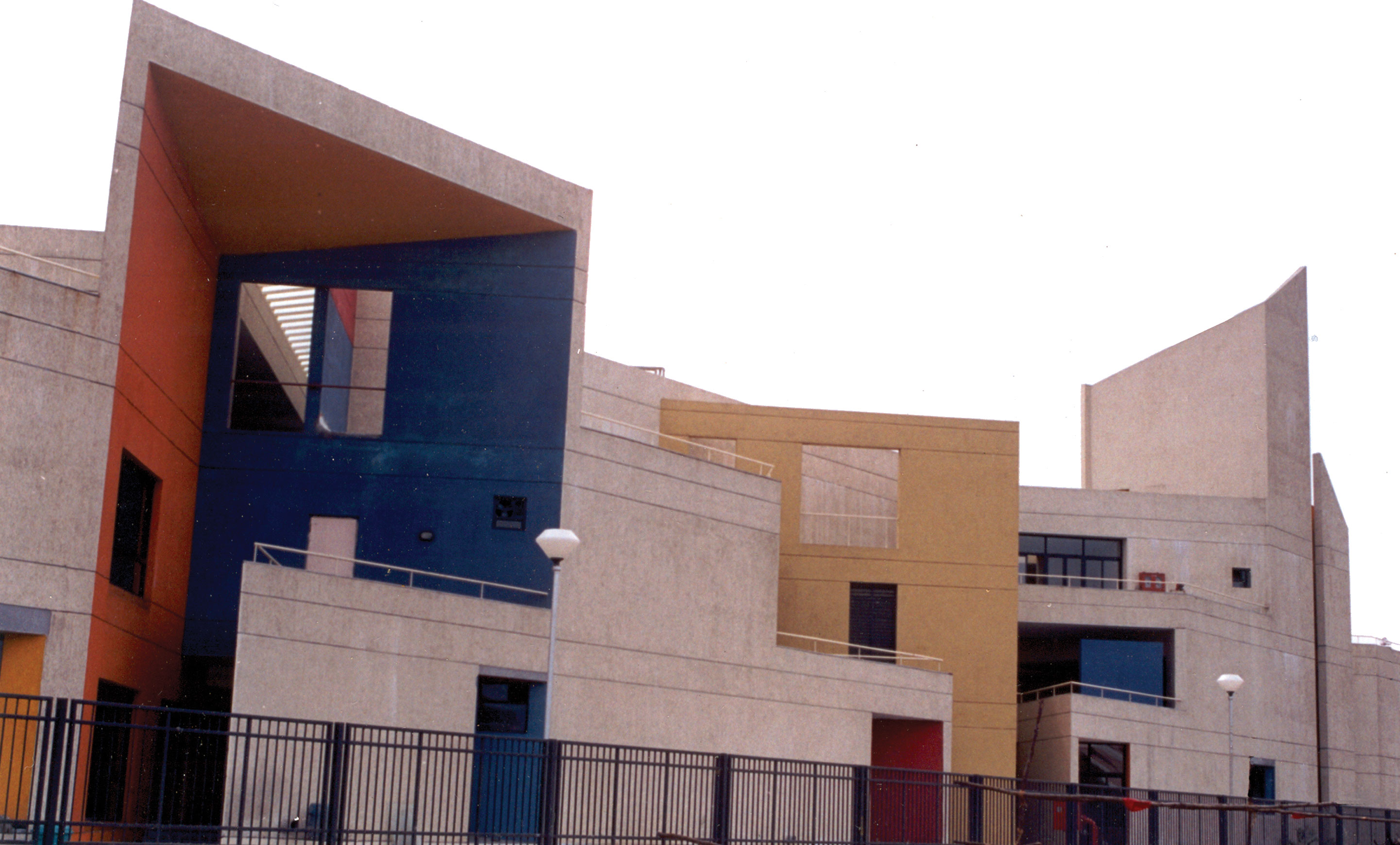 NIFT, Chennai: Concrete built-forms with coloured accents.