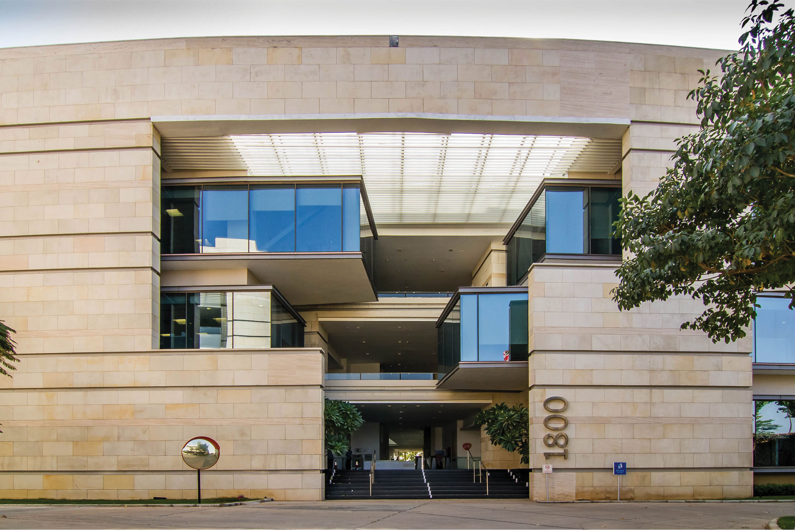 Materiality: From the textured surfaces of hand- dressed granite walls......