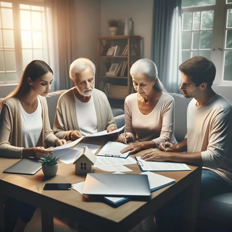 Diverse family engaging in estate planning and insurance discussion around a table