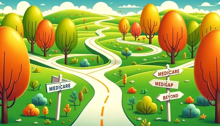 Conceptual road map illustrating Medicare, Medigap, and Health Insurance in Retirement