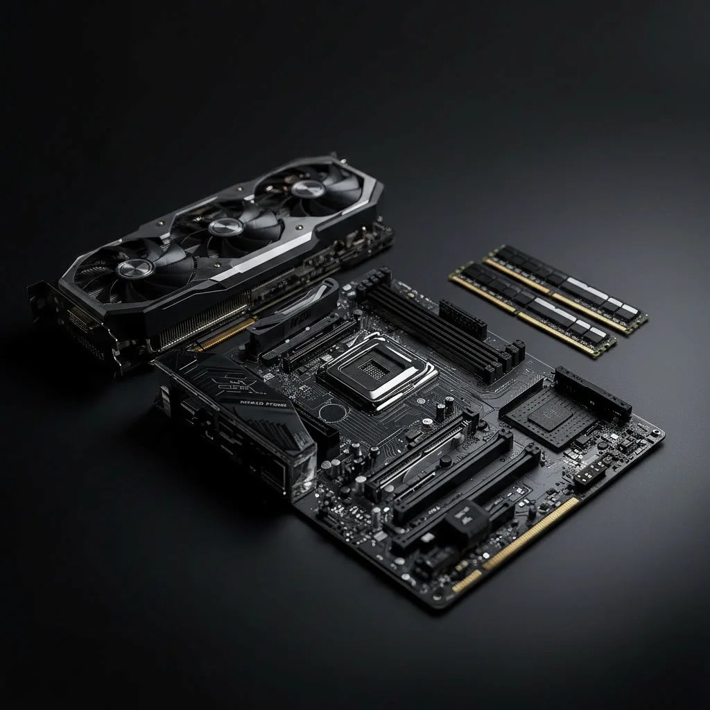 Gaming PC Guide 2026 What Parts Actually Matter Gaming Pc Components On A Black Workbench 1.webp