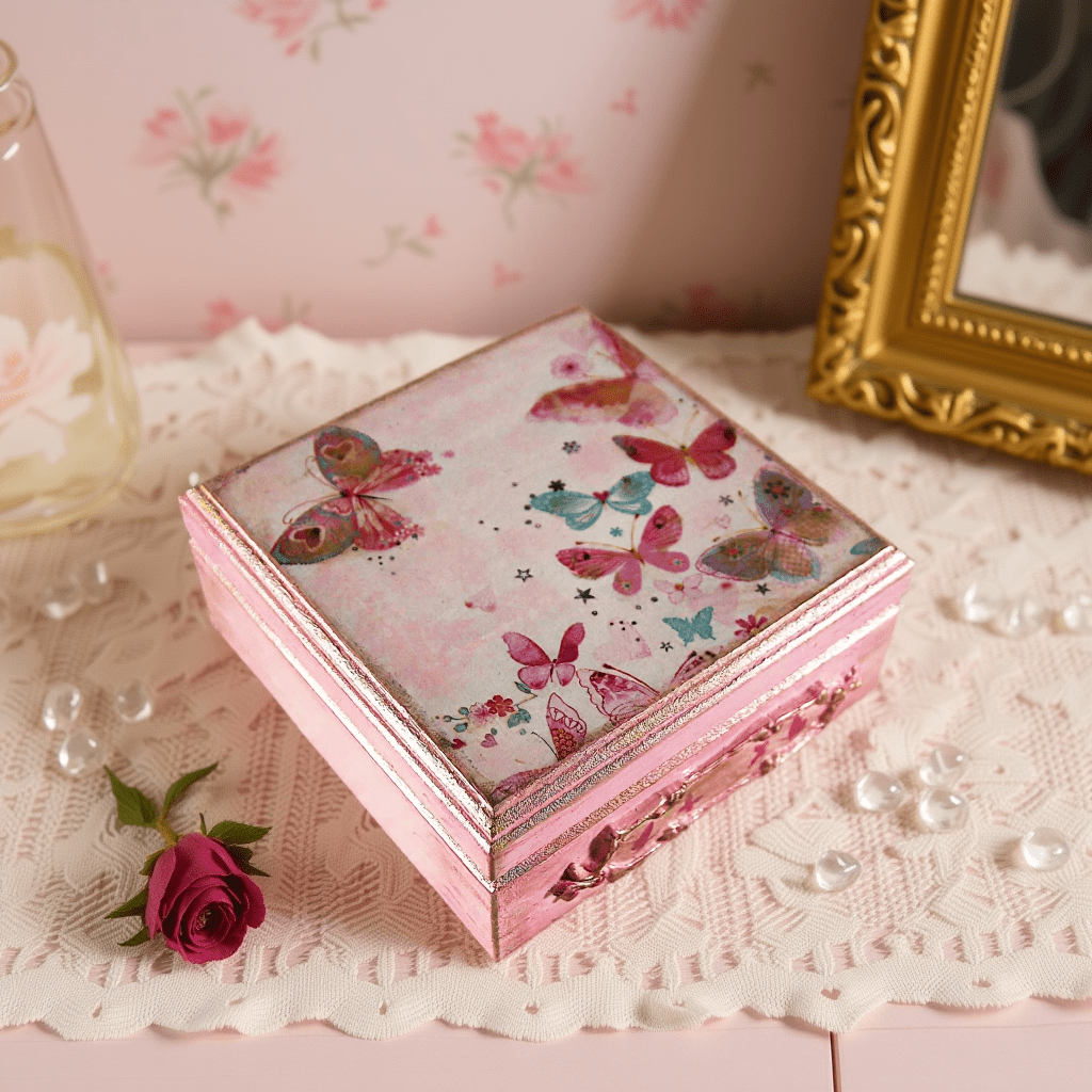 Vintage retro keepsake box, handmade with decoupage technique, Ρετρό βίντατζ κουτί αποθήκευσης, χειροποίητο ντεκουπάζ