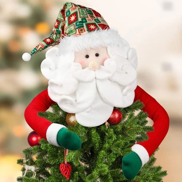 Santa Tree Topper, Large Christmas Tree Topper Santa Hugger
