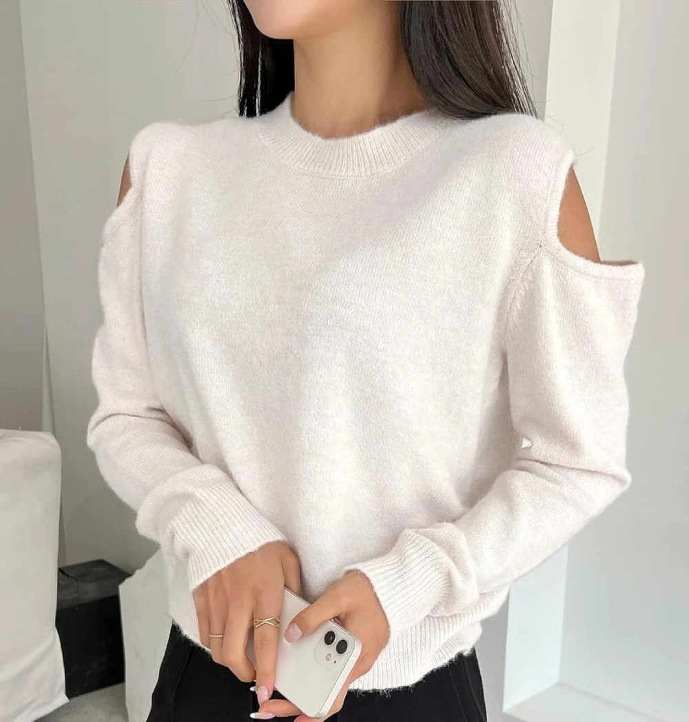 Solid Cold Shoulder Sweater Top