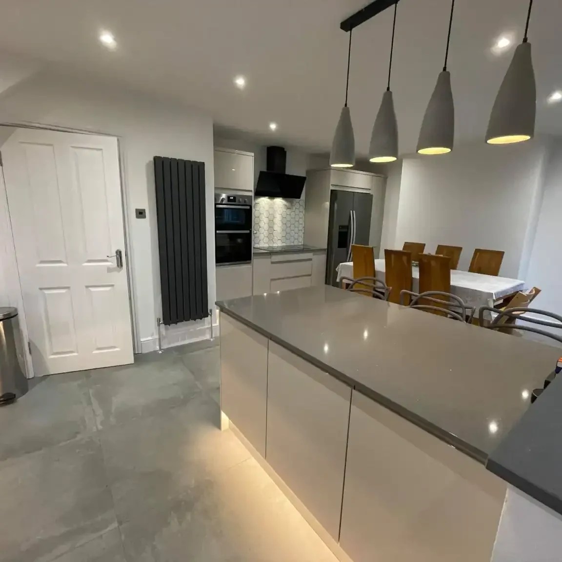 Designer Radiator Kitchen Diner Gateshead Designer vertical radiator fitted in open-plan kitchen diner in Low Fell, Gateshead