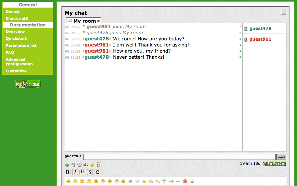 There is a selection of free online live chat rooms guest choose from that are determined by age group, location, gender interest . Phpfreechat Equiphase Limited Uk Web Hosting