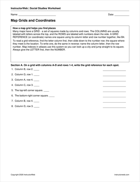 Map Grids And Coordinates Worksheet Map Grids And Coordinates Worksheet Preview P1 
