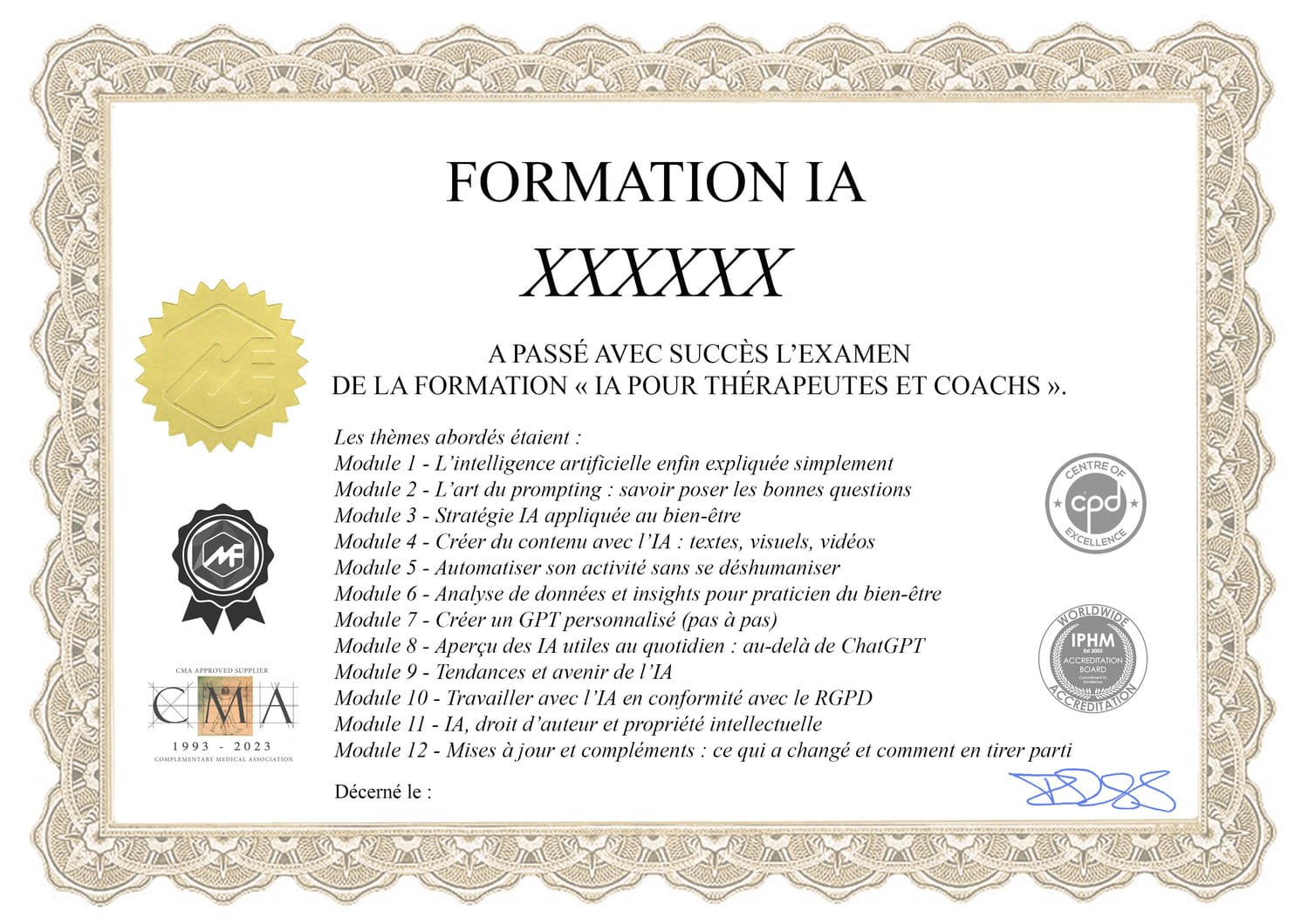 Certificat officiel – Formation IA