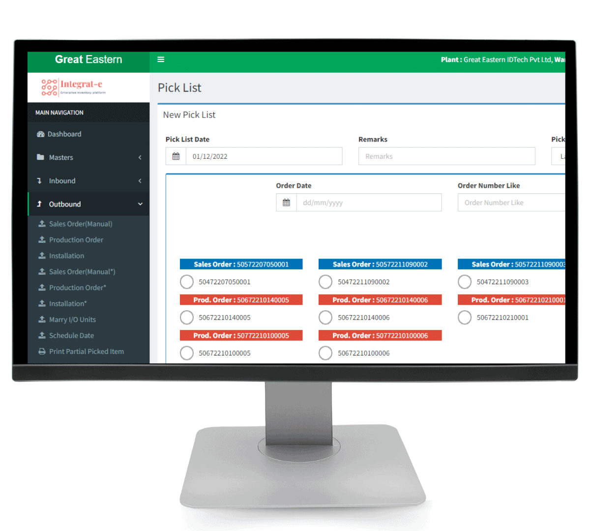 integart-e WMS pick list dashboard view for inventory and inventory management GEIPL
