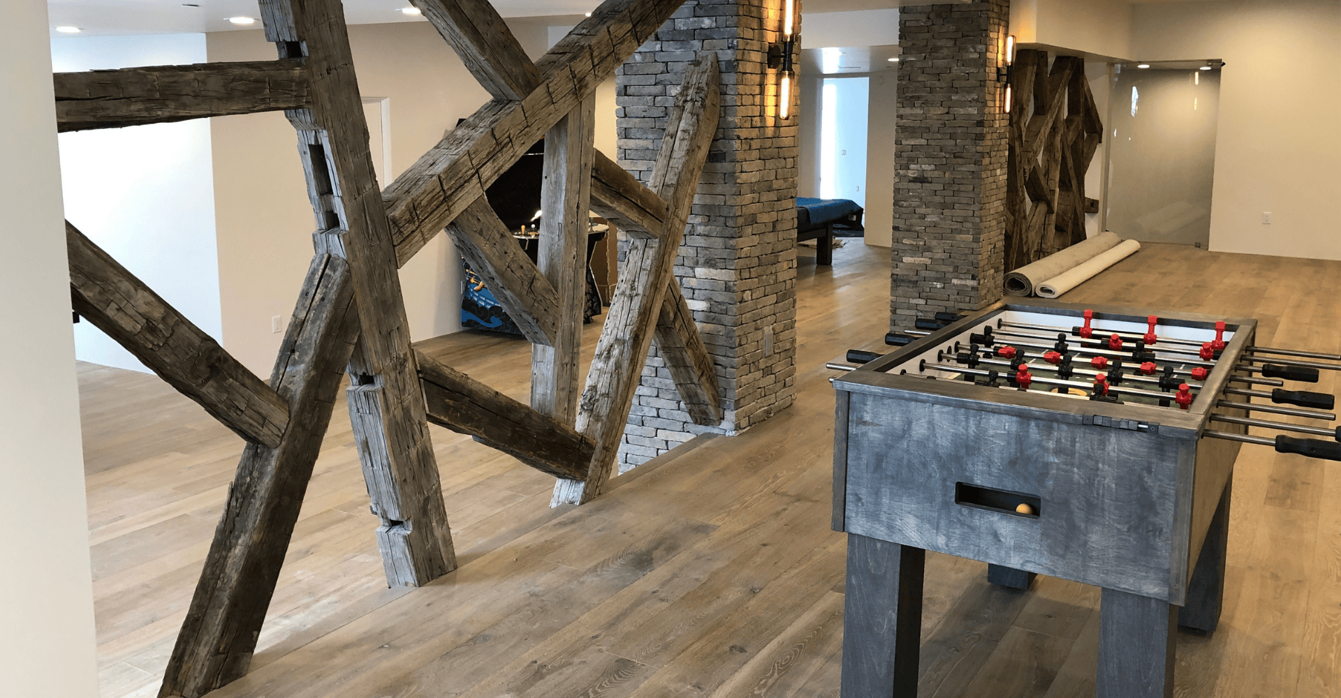custom wood beams as a design feature
