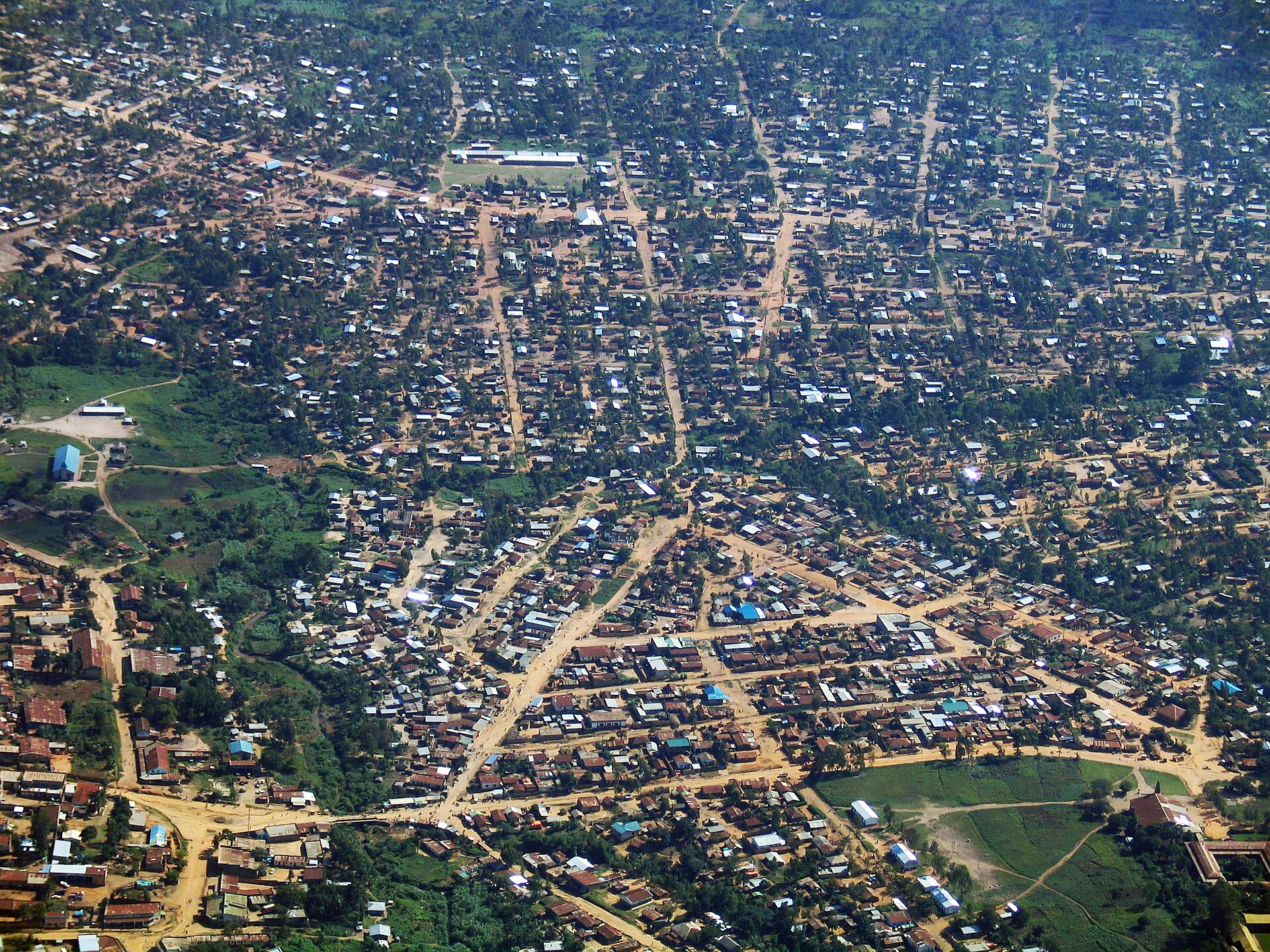 Bunia DRC from the air, looking north toward the Nyakasanza district